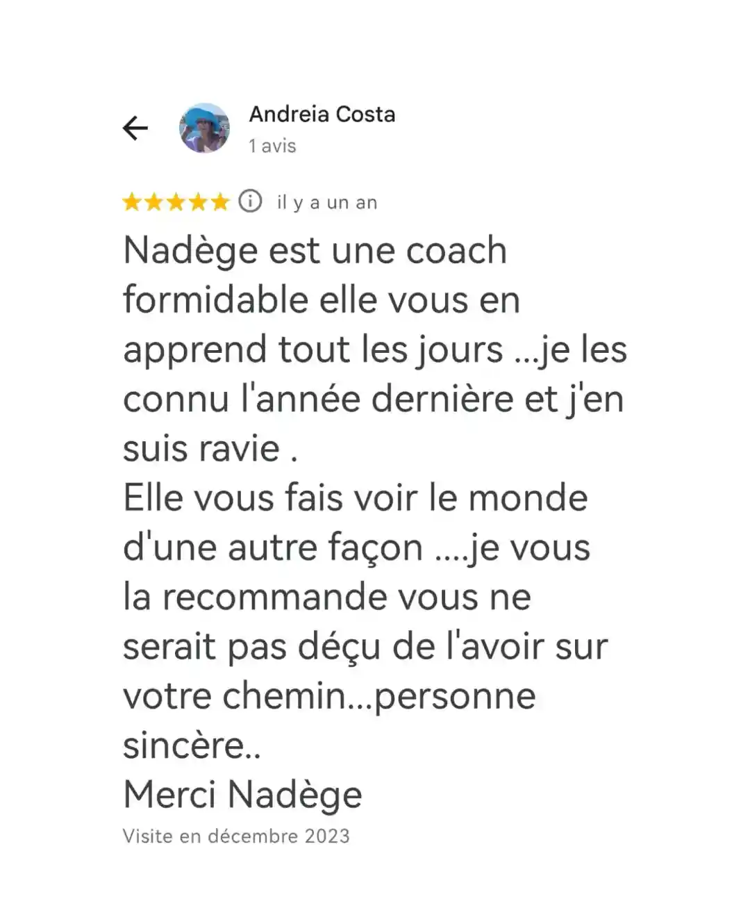 Andreia Costa donne son avis sur Nadège Heinrich